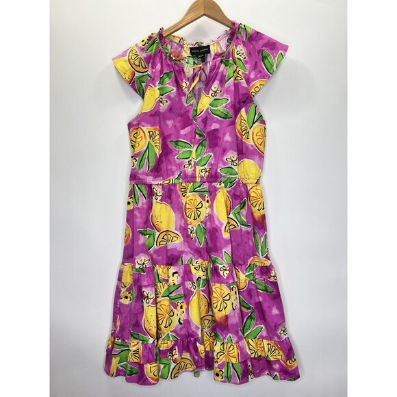Donna Morgan Lemon Printed Flutter Cap Sleeve Ruffled Tiered Dress Size 12 - Picture 2 of 9